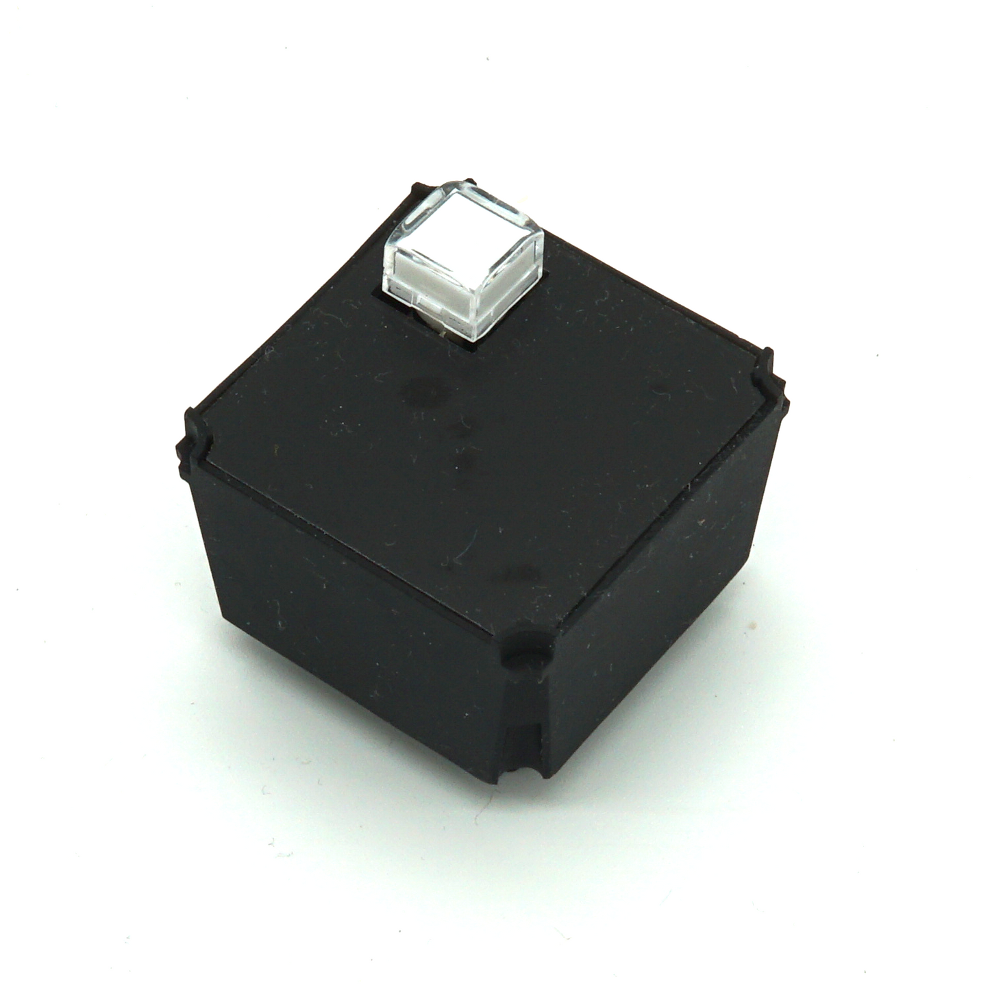 Small Keys Module with 1 compact white key, customizable labels, and green LED backlight on white background in isometric view – modular sim racing and flight sim button box control.